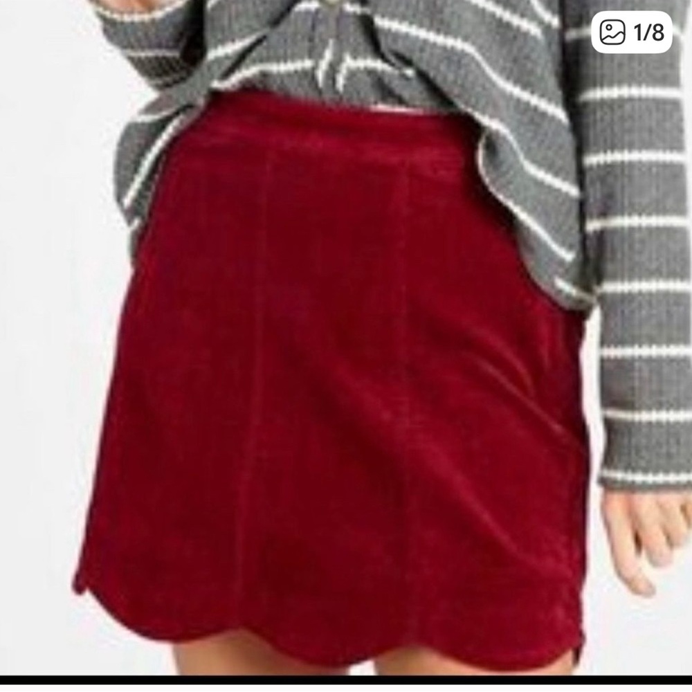 Altar'd State scalloped Rich Red corduroy Mini Skirt medium